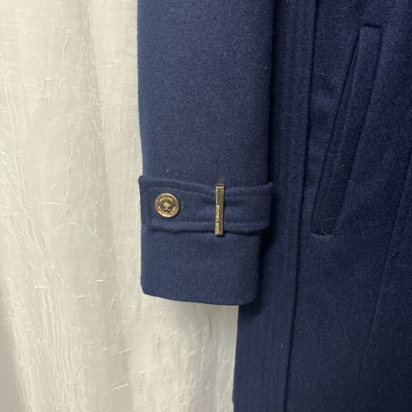Michael Kors Navy Blue Wool Blend Belted Asymmetrical Zip Coat Size 2 P - Picture 3 of 10